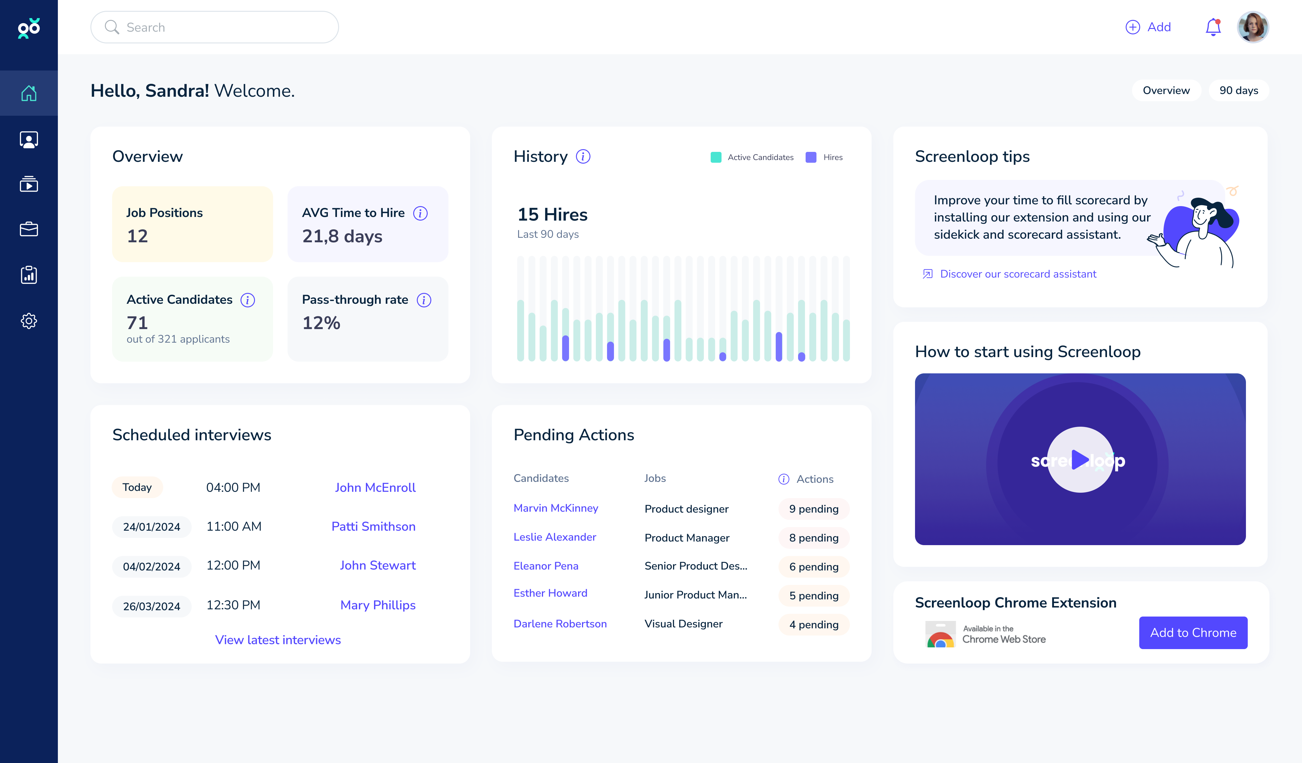 Recruiter dashboard homepage screenshot